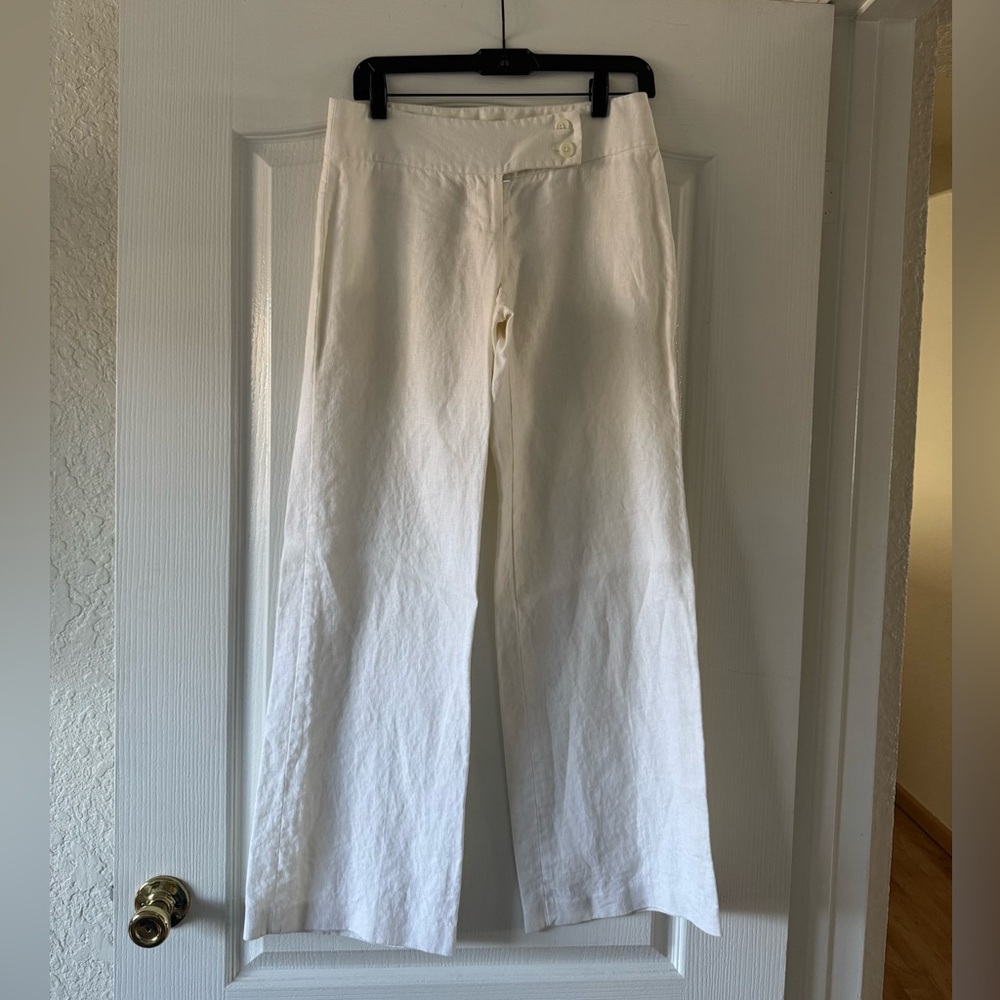 Michael Kors 100% Linen Flared Low Rise White Trousers